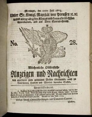 No. 28. Montags, den 12ten Julii 1773.