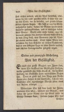 Sieben und zwanzigste Abtheilung. Von der Gefälligkeit
