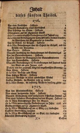Der Königl. Akademie der Wissenschaften in Paris physische Abhandlungen. 5, 5. 1716/18 (1750)