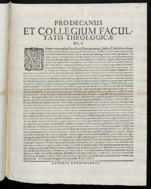 Pro-Decanus Et Collegium Facultatis Theologicae B. L. S.