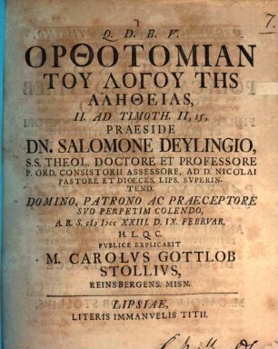 Orthotomian tu logu tēs alētheias : II. ad Timoth. II, 15