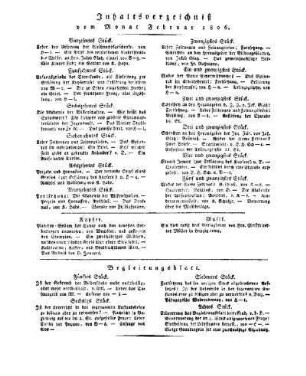 Inhaltsverzeichniß vom Monat Februar 1806