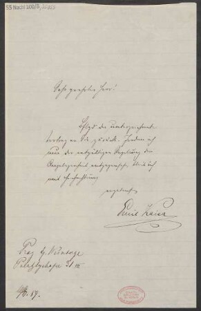 Brief an Adolph Fürstner : 11.11.1889