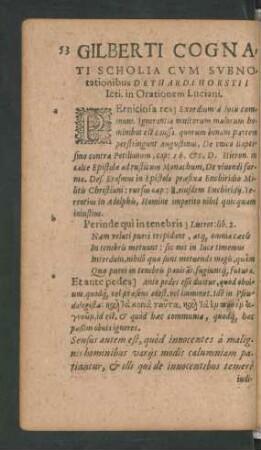 Gilberti Cognati Scholia Cum Subnotationibus Dethardi Horstii Icti. in Orationem Luciani.