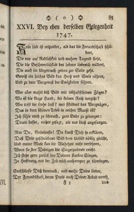 85-86, XXVI. Bey eben derselben Gelegenheit 1747