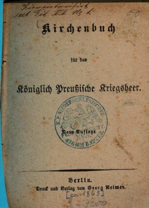 Kirchenbuch für das Königlich Preussische Kriegsheer