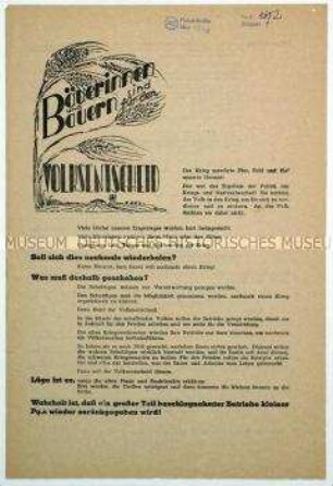 Aufruf an die Landbevölkerung, für die Enteignung der Nazi- und Kriegsverbrecher zu stimmen