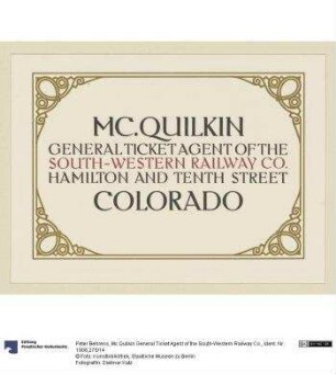 Mc.Quilkin General Ticket Agent of the South-Western Railway Co.