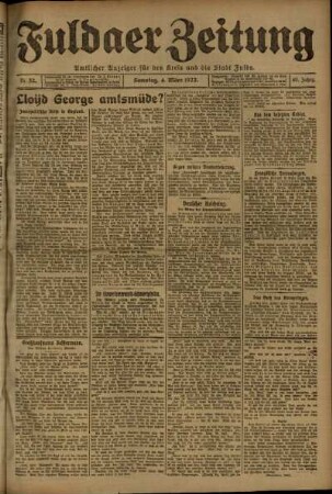 Erste Ausgabe vom Samstag, den 04. März 1922.