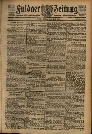 Erste Ausgabe vom Mittwoch, den 01. April 1908.