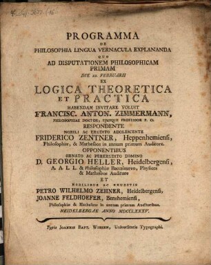 Pr. de philosophia, lingua vernacula explananda