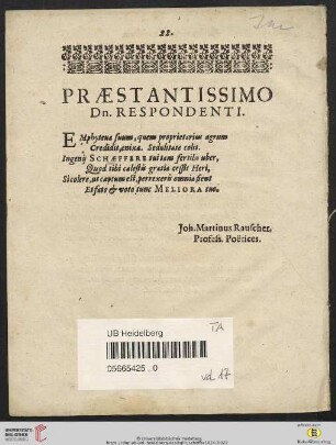 Praestantissimo Dn. respondenti