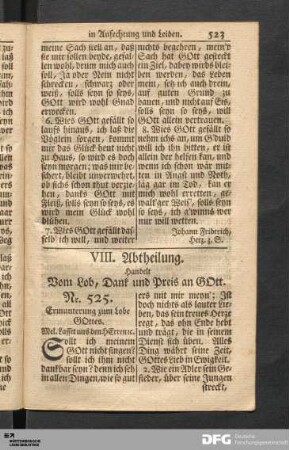 VIII. Abtheilung. Handelt vom Lob, Dank und Preis an Gott.