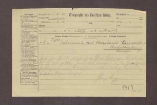 Telegramm von Prinz Max von Baden an Karl Reinhardt