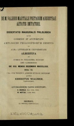 De M. Valerio Martiale poetarum Augusteae aetatis imitatore