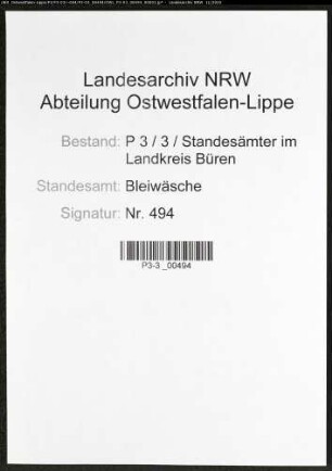 Sterberegister Standesamt Bleiwäsche