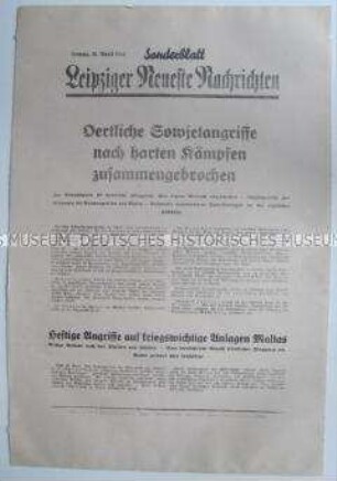 Sonderblatt der "Leipziger Neuesten Nachrichten" u.a. zu Luftangriffen an der Kaukasusküste und Malta