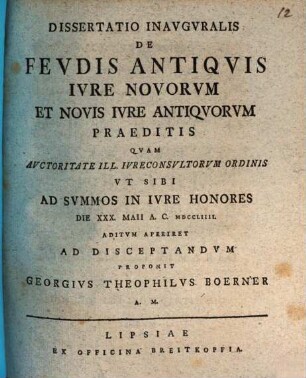 Dissertatio Inavgvralis De Fevdis Antiqvis Ivre Novorvm Et Novis Ivre Antiqvorum Praeditis