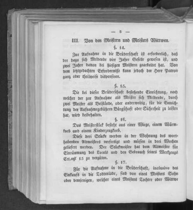 III. Von den Meistern und Meisters Wittwen.