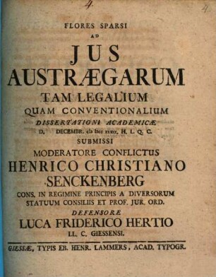 Flores sparsi ad ius austraegarum tam legalium, quam conventionalium : Dissertatio