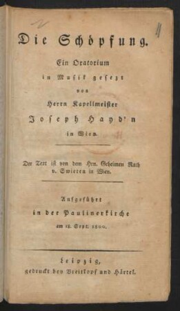 Die Schöpfung : Ein Oratorium