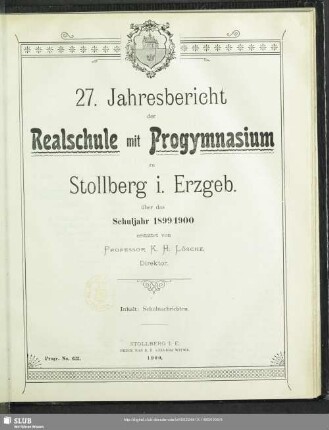 27.1899/1900: Jahresbericht der Realschule mit Progymnasium zu Stollberg i. Erzgeb. : über das Schuljahr ...