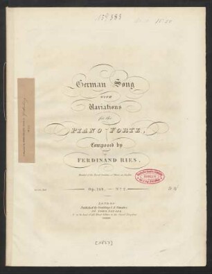 German Song, With Variations : for the Piano Forte, : Op. 149. No. 2.
