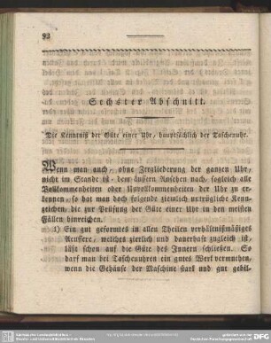 Sechster Abschnitt. Die Kenntnis der Güte einer Uhr, hauptsächlich der Taschenuhr