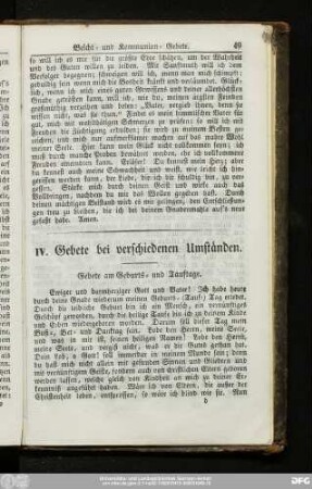 IV. Gebete bei verschiedenen Umständen.