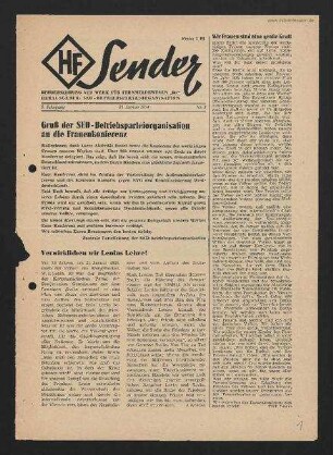 Betriebszeitung 'WF-Sender', Nr.2/1954 (21. Januar 1954)
