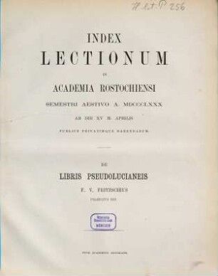 Index lectionum in Academia Rostochiensi ... publice privatimque habendarum, SS 1880