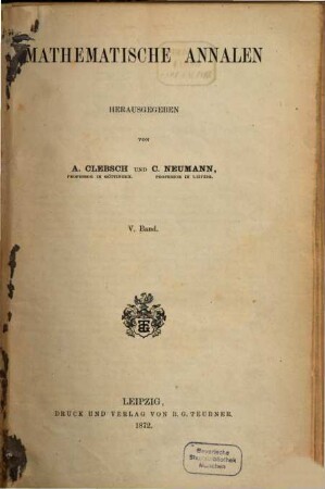 Mathematische Annalen. 5. 1872