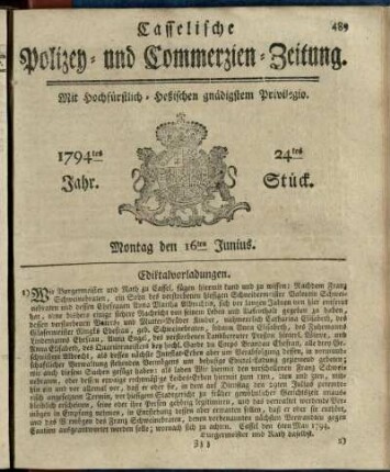 24tes Stueck, Montag den 16ten Junius 1794