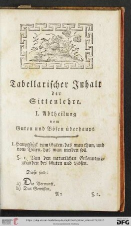 Tabellarischer Inhalt der Sittenlehre