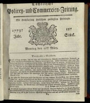 12tes Stueck, Montag den 22ten Maerz 1773