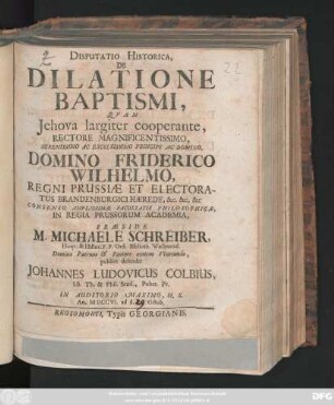 Disputatio Historica De Dilatione Baptismi