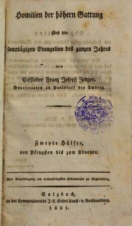Homilien der höhern Gattung über die sonntägigen Evangelien des ganzen Jahres, 2. Von Pfingsten bis zum Advente