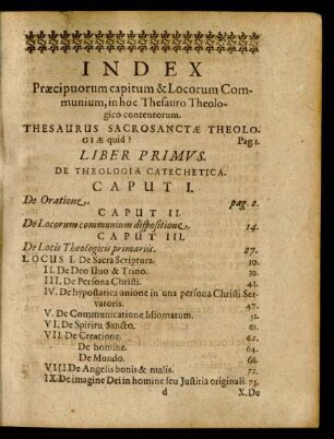 Index Praecipuorum capitum & Locorum Communium, in hoc Thesauro Theologico contentorum.