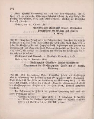 90. Ministerial-Bekanntmachung, betreffend die Abänderung der Verordnung vom 30. September 1881 bezüglich der Brandversicherungen von Gebäuden bei anderen Anstalten als der Gebäude-Brandversicherungs-Anstalt des Großherzogthums