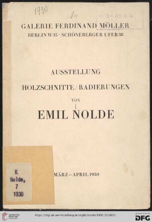 Ausstellung Holzschnitte/Radierungen von Emil Nolde : März-April 1930