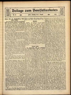 Zweite Ausgabe vom Sonntag, den 04. August 1912.