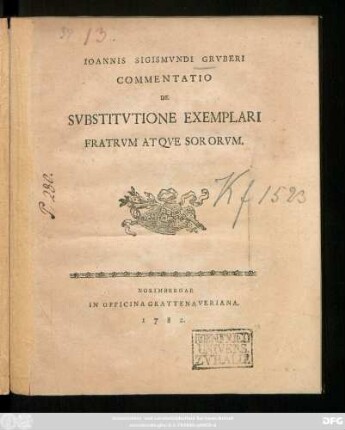 Ioannis Sigismvndi Grvberi Commentatio De Svbstitvtione Exemplari Fratrvm Atqve Sororvm