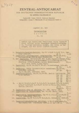 Nr. 883: Zeitschriften Technik Tl. VI