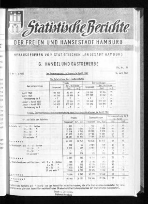 Der Fremdenverkehr in Hamburg im April 1962 : Lfd. Nr. 38