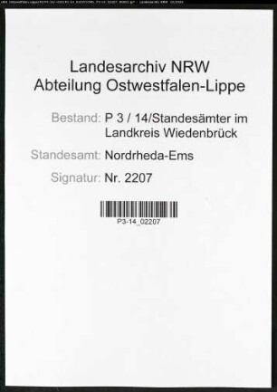Sterberegister Standesamt Nordrheda-Ems