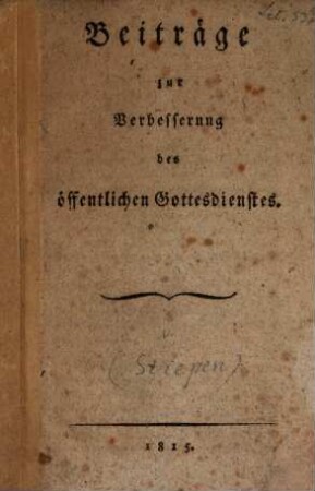 Beyträge zur Verbesserung des öffentlichen Gottesdienstes