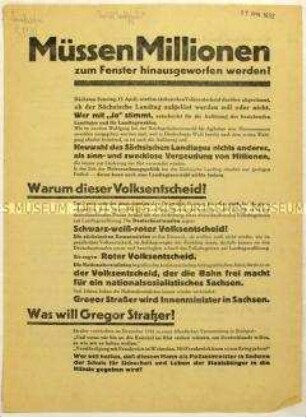 Aufruf der SPD zum Boykott des Volksentscheids über die Auflösung des sächsischen Landtags 1932