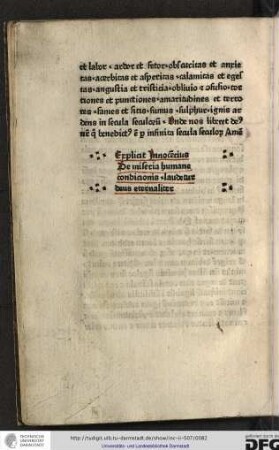 Explicit Innocentius De miseria humane conditionis. laudetur deus eternaliter.