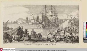 Marines et suite de Galeres ou sont Representez samblables sujets de Vaisseaux, Bl. 4: Depart des Vaisseaux de la rade de Toulon