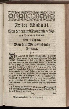 Erster Abschnitt. Von denen zur Astronomie gehörigen Dingen insgemein.